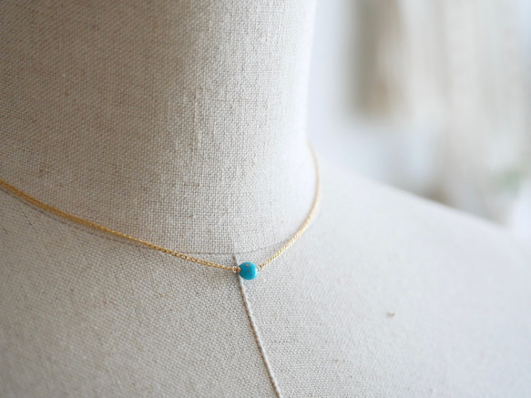 14KGF Natural shape Sleeping beauty turquoise necklace. 第1張的照片