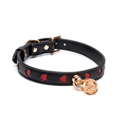ハート型にくり抜かれた鈴付き本牛革チョーカー CHOKER 可愛い
