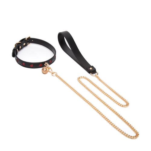 ハート型にくり抜かれた鈴付き本牛革チョーカー CHOKER 可愛い