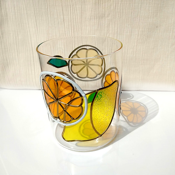 レモンオレンジのガラスポット ステンドグラス風キャニスター 5枚目の画像