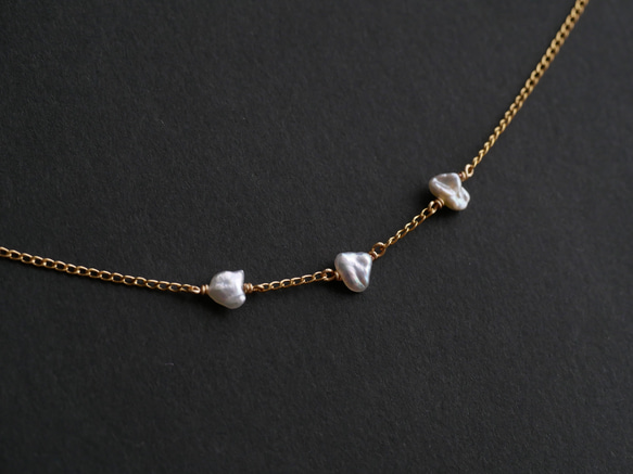 14KGF Akoya keshi pearl Station necklace -3 第3張的照片