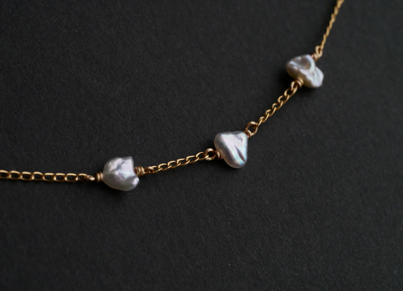 14KGF Akoya keshi pearl Station necklace -3 第2張的照片