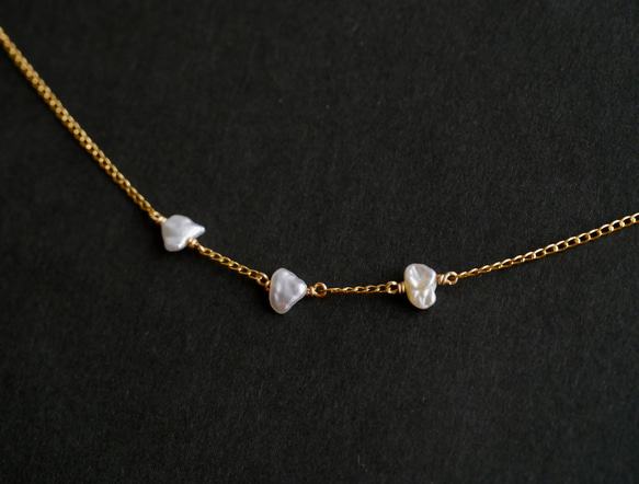 14KGF Akoya keshi pearl Station necklace -3 第4張的照片