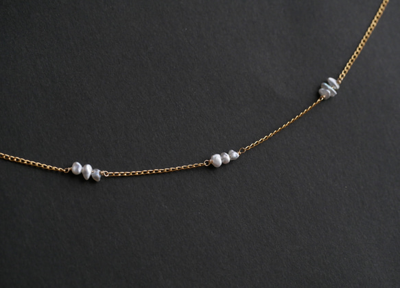 14KGF Akoya keshi pearl station necklace 3 第4張的照片