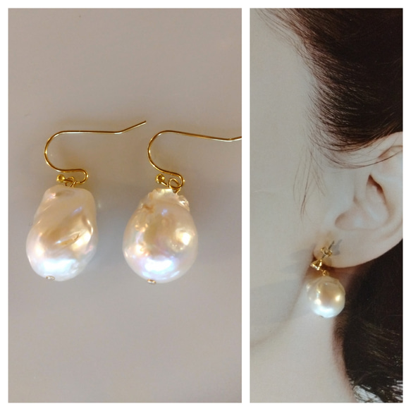 Mバロックパールピアス/イヤリング ピアス（フック・チェーン