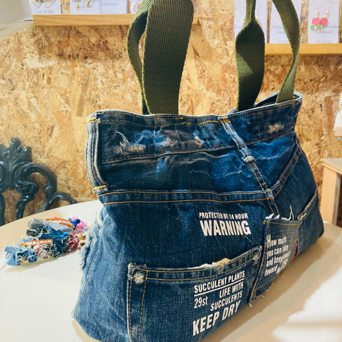 デニムトートバッグ ハンドメイド リメイク トートバッグ M.MARI デニムトートバッグ ハンドメイド リメイク トートバッグ M.MARI