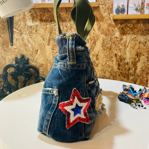 デニムトートバッグ ハンドメイド リメイク トートバッグ M.MARI デニムトートバッグ ハンドメイド リメイク トートバッグ M.MARI