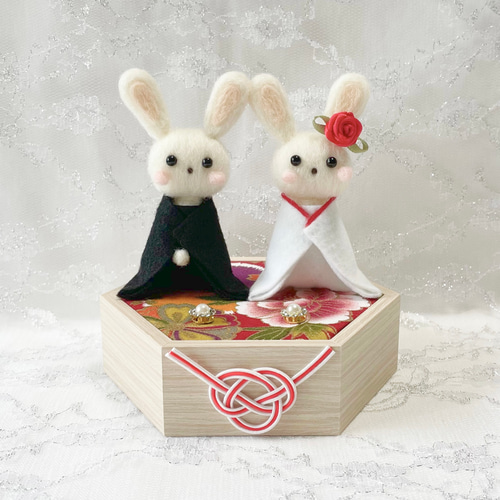 新郎新婦うさぎさんの和装リングピロー〈白無垢 ver〉 リングピロー  