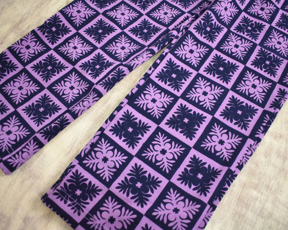 驚人的舒適！夏威夷蘇格蘭裙圖案緊身直筒彈力短褲紫色 第5張的照片