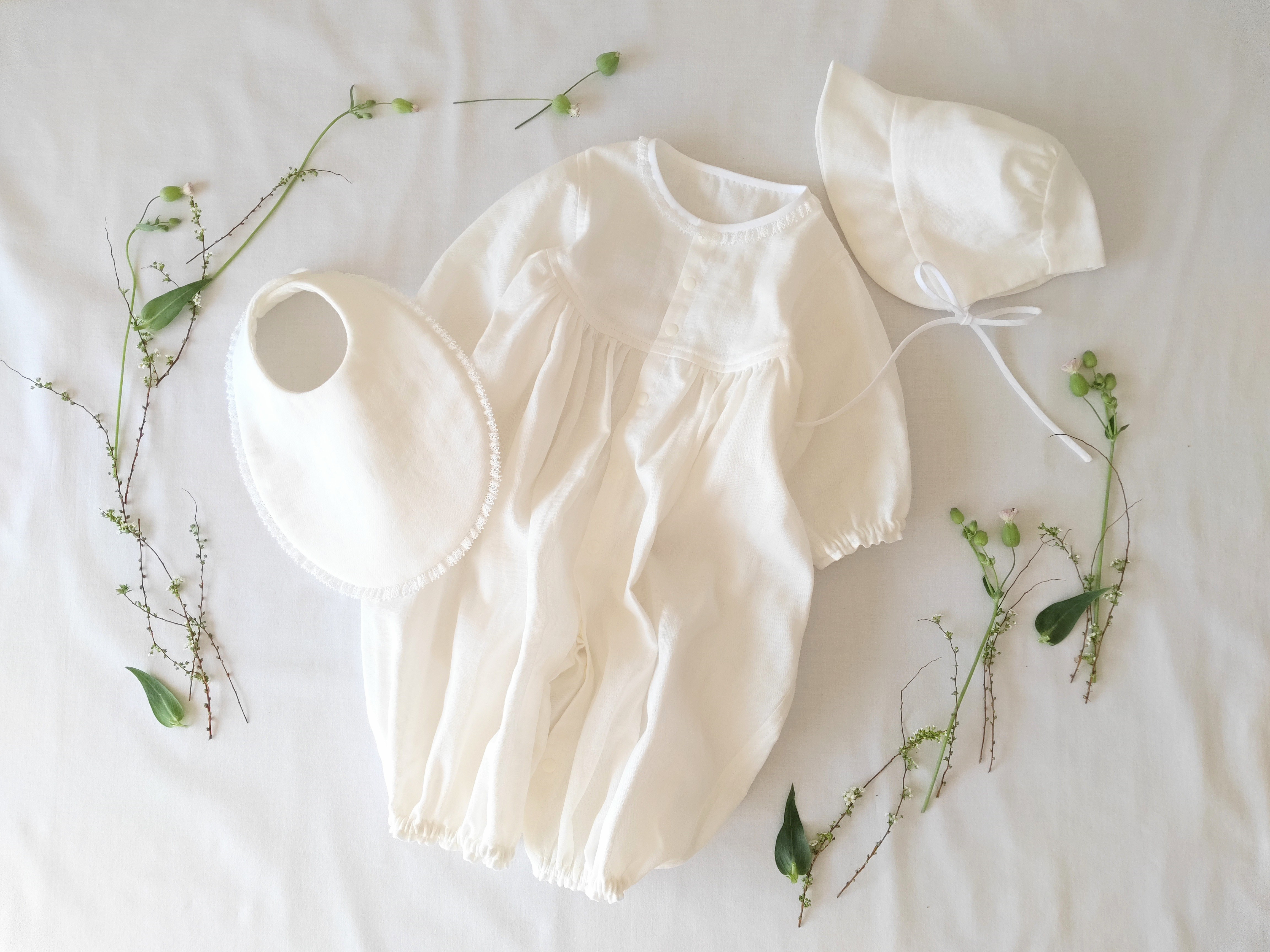 【特集掲載】【新生児服】国産 ダブルガーゼ 丸襟 ツーウェイオール 3点 セット