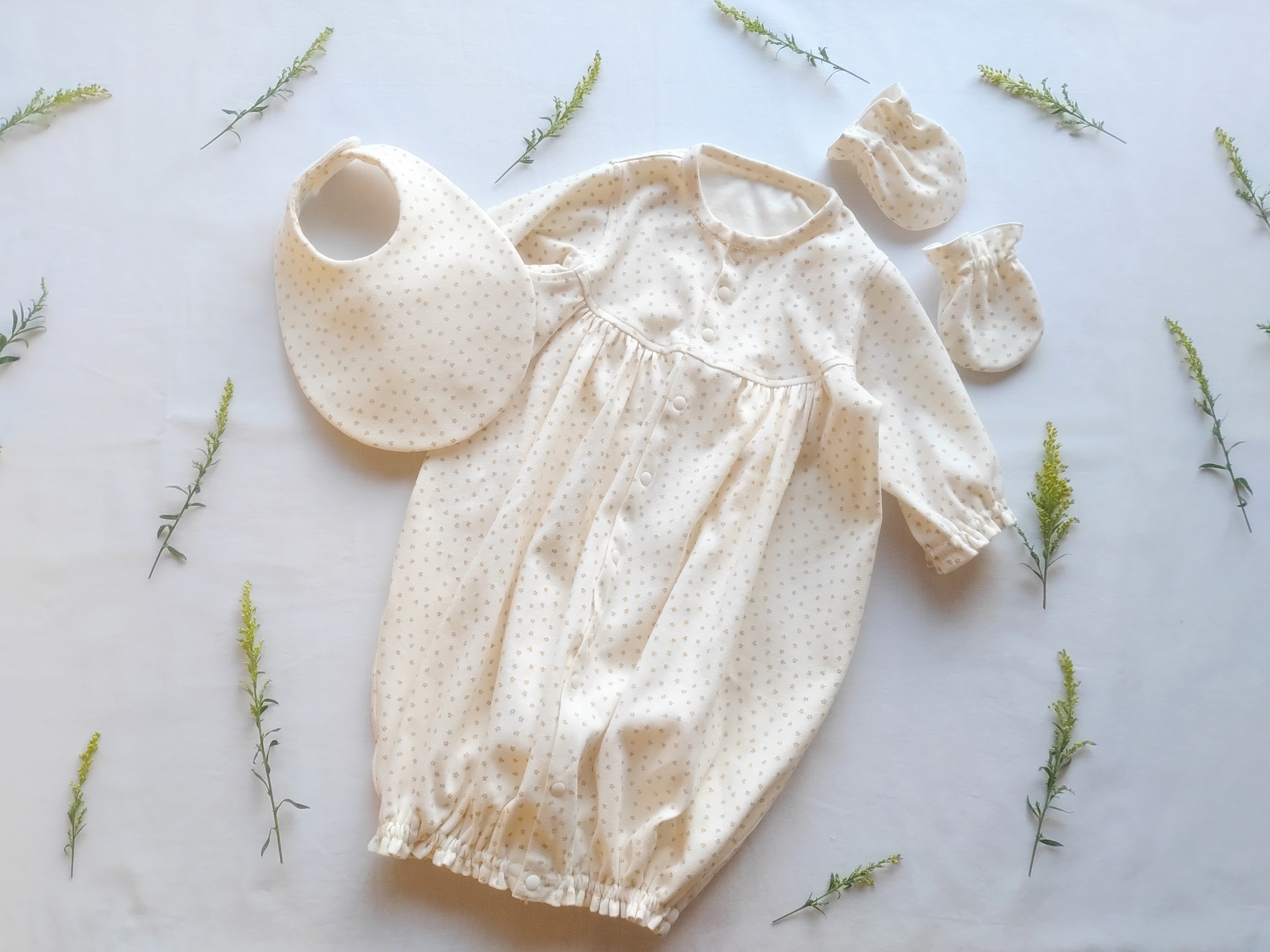 【新生児服】きらきらお星さまスムースコットン ツーウェイオール 3点 セット｜出産祝い・退院着・お宮参り・マンスリーフォ