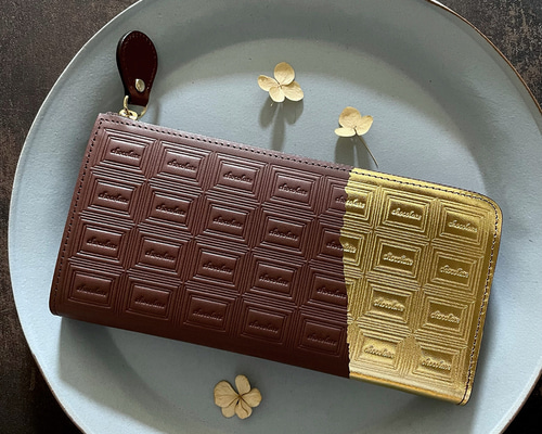 trooms ビターチョコレート 長財布 金箔 革のビターチョコ長財布（金の包み紙） | キッサ・ティー