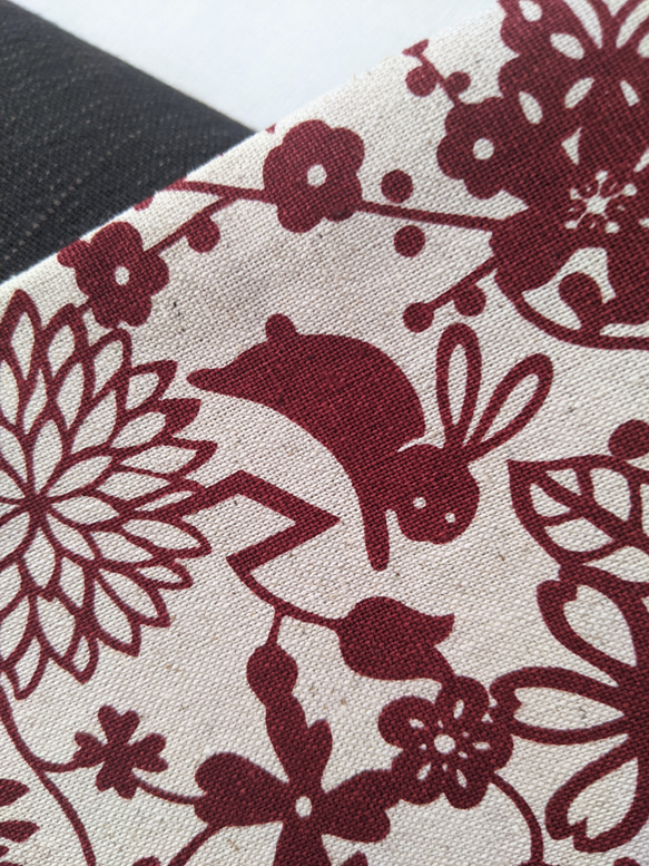 すずめ刺繍 ＆ 花札柄 リバーシブル半巾帯 6枚目の画像