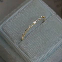 再販400ケ超！透かし細工　小さい星ダイヤ　細目　14金仕上げリング　フリーサイズ 6枚目の画像