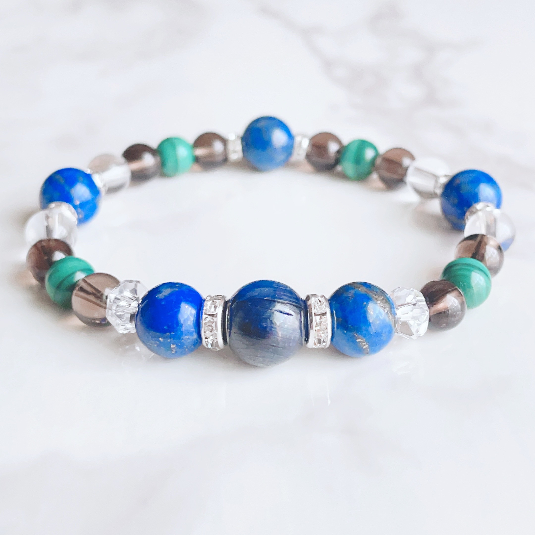 ✦進むべき道に迷いがある時に◎ カイヤナイト・ラピスラズリ・マラカイト ストーン 天然石 ブレスレット No603