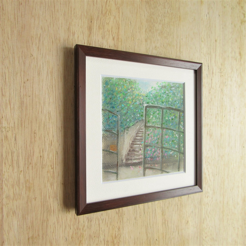 パステル画 ちいさな公園の階段（原画 額付き） 絵画 takiyo