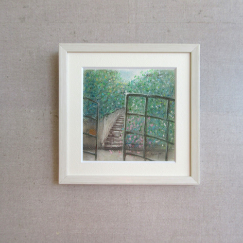 パステル画 ちいさな公園の階段（原画 額付き） 絵画 takiyo