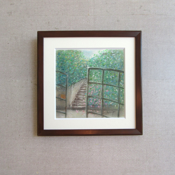 パステル画 ちいさな公園の階段（原画 額付き） 絵画 takiyo