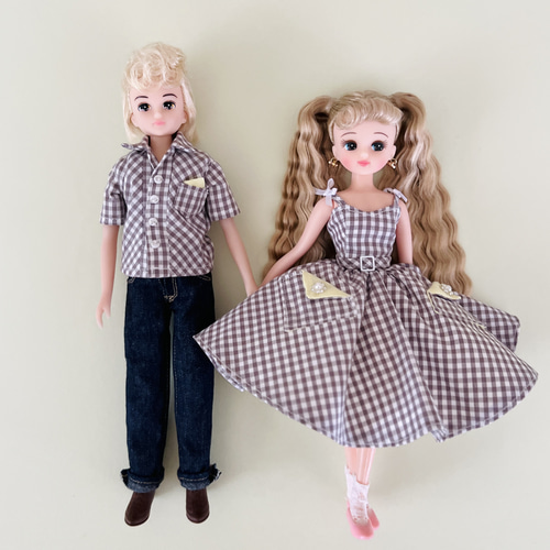 リカちゃん服  チェックシャツワンピース リカちゃん服 チェックシャツワンピース