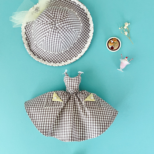 リカちゃん　ギンガムチェックワンピース　5点セット ギンガムチェック ワンピース パニエ セット リカちゃん その他