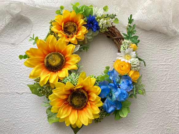 向日葵リース 玄関にも飾れるアーティフィシャルフラワー 結婚