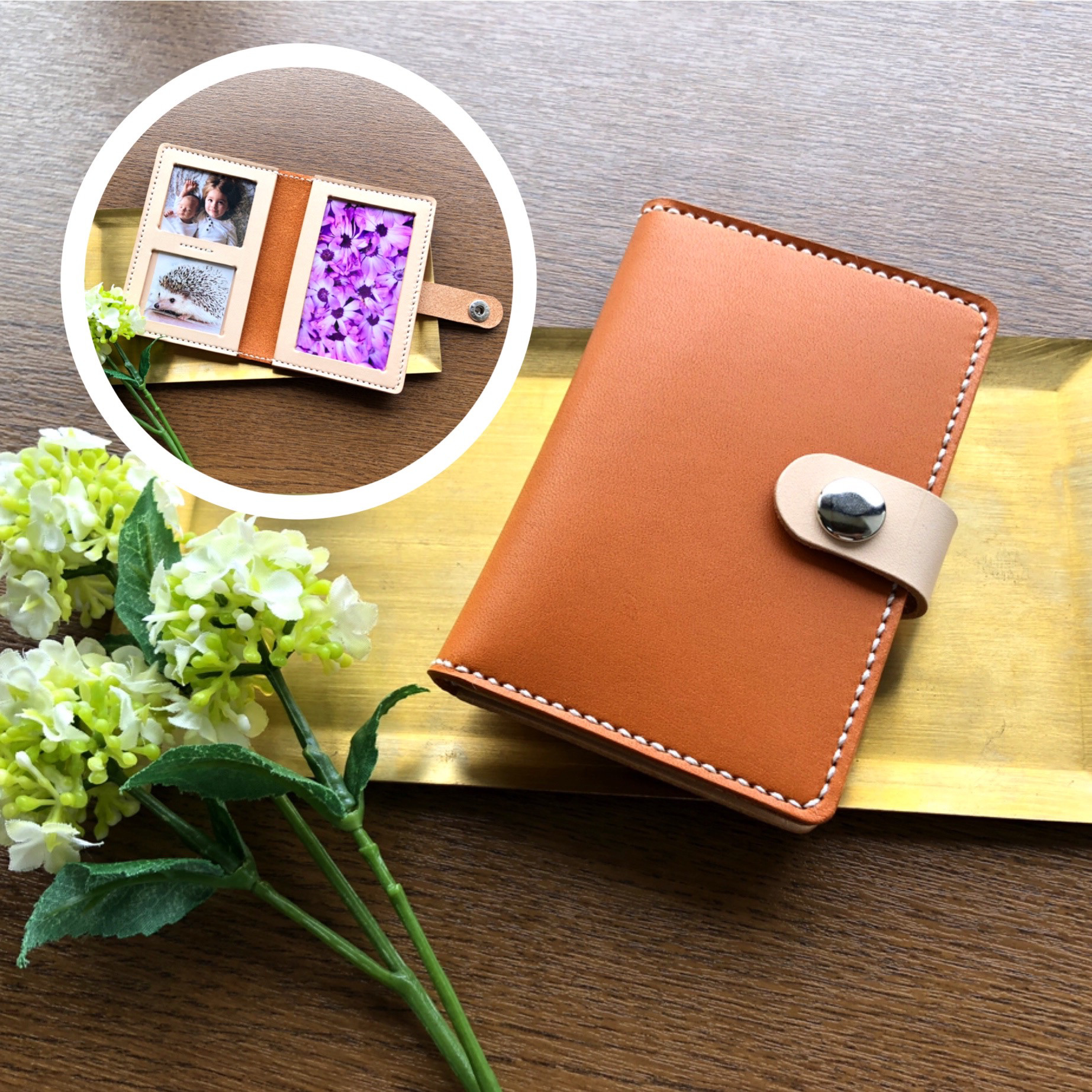 "思い出をいつも傍に"@ヌメ革のフォトケース【ブラウン＆ナチュラルカラー】
