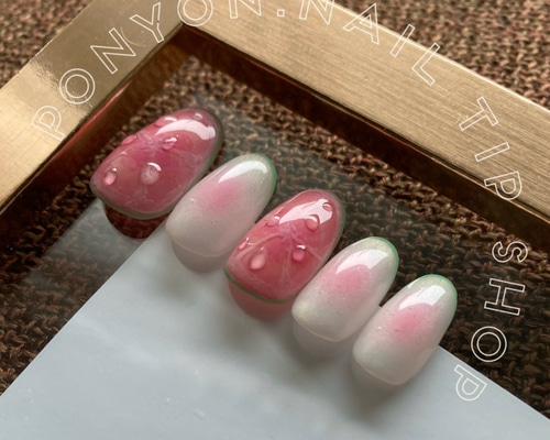 ネイルチップ チップ 青 ニュアンス ちゅるん うるうる オーダーネイル ネイルチップ オーダー 青 水色 桜 マグネット うるうる 春