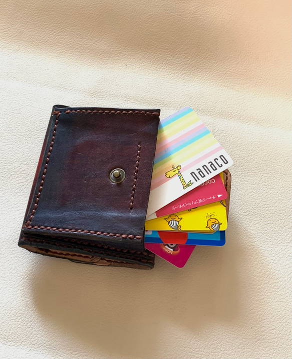 三つ折りコンパクト財布、ビンテージ色、メンズ、レディース、 9枚目の画像