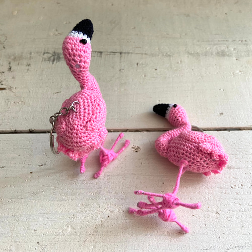 オリジナル フラミンゴ キーホルダー 1点 編みぐるみ ハンドメイド