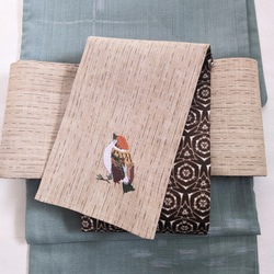 遠州紬  すずめ刺繍  リバーシブル半巾帯 1枚目の画像