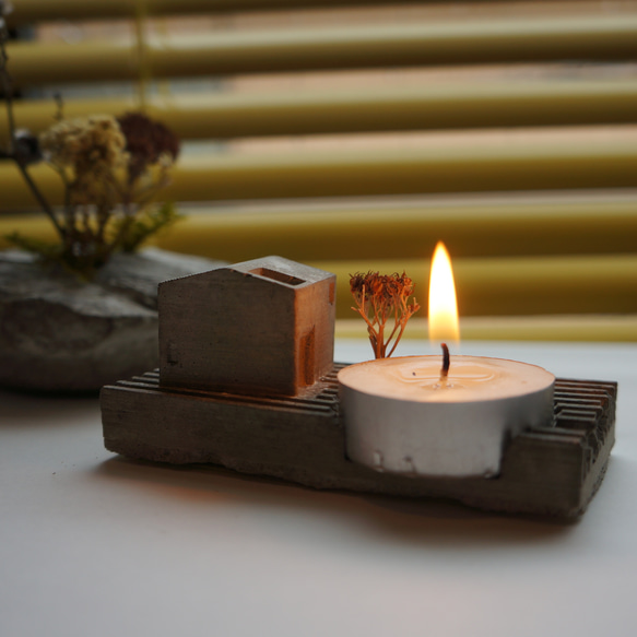 candle holder CASA_B      置物　オブジェ ジオラマ　3Dプリント＋セメント雑貨 4枚目の画像