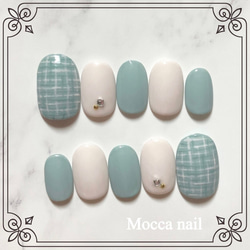 【313】くすみグリーン ツイード ネイルチップ｜チップ形変更OK 2枚目の画像