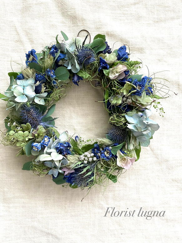 爽やかブルー系のドライフラワーリース リース Florist lugna 通販