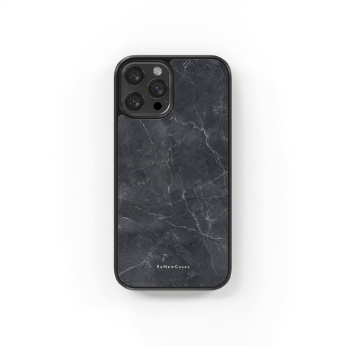 リサイクル素材からできたスマホケース】 木炭 大理石柄 石 黒  