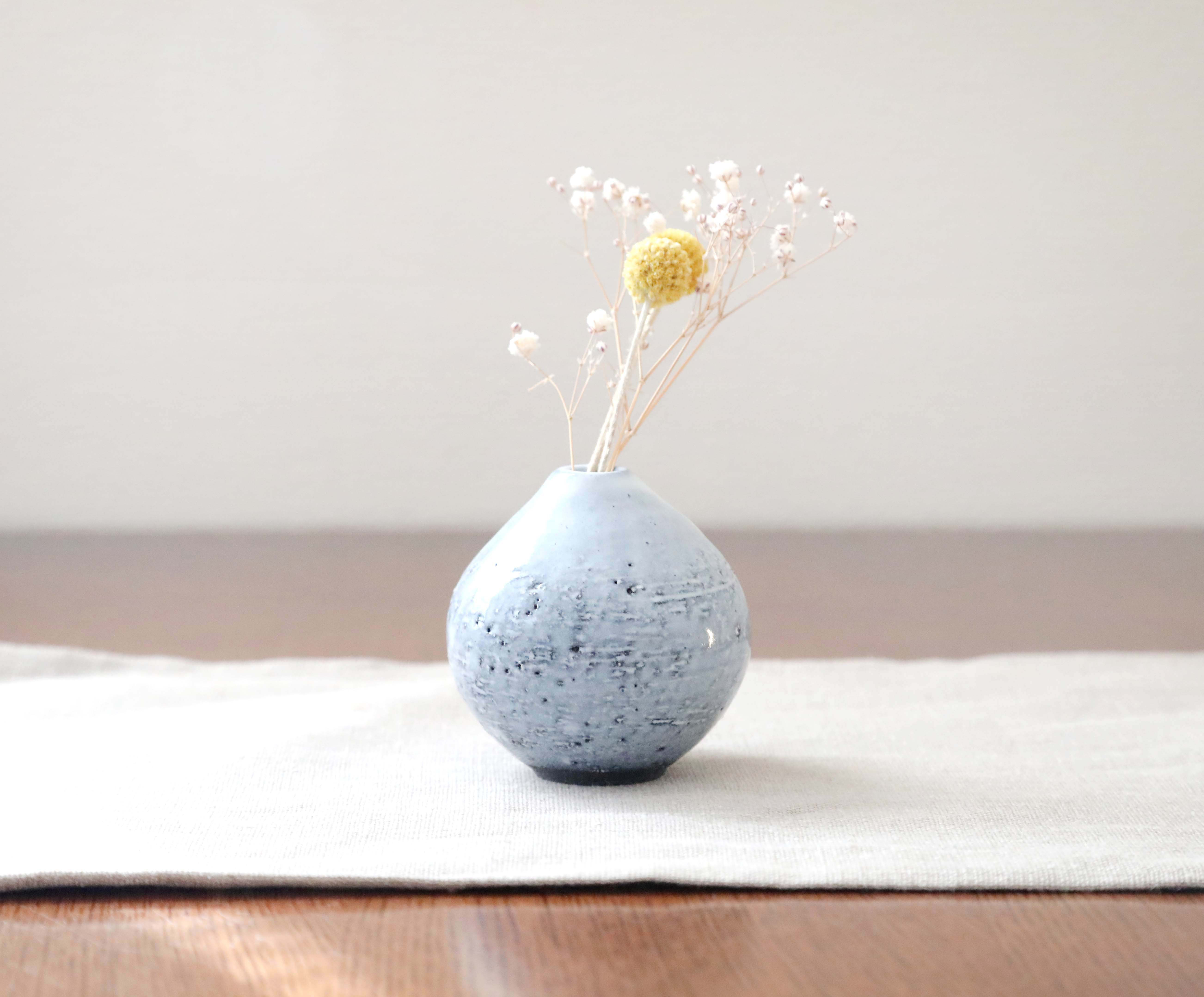 手作りの土釉薬掛け陶器花瓶 （筒型装飾花器☆気分やお花に