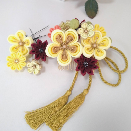 つまみ細工髪飾り #19-19 なの花 コーム mameまめ工房 通販 16062010