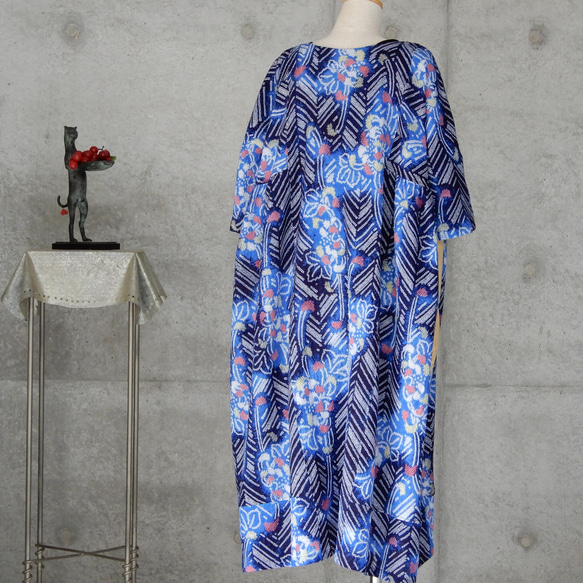 着物リメイク　有松絞りのチュニックワンピース   フリーサイズ  kimono 5枚目の画像