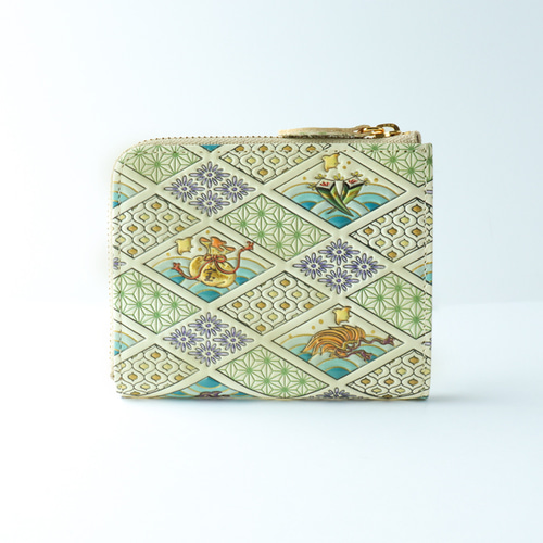 ワケありな逸品』浅草文庫 ミニL字財布 宝づくし柄藍（コンパクト