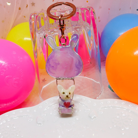 Bunny LOVE 熱気球キーホルダー|かわいい|超かわいい|動物 5枚目の画像