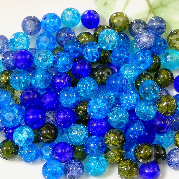 クラックガラスビーズ オーシャンブルーミックス 8mm 30g 50個前後 C-6  
