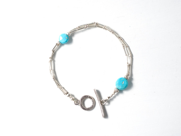 -Turquoise- silver double bracelet 4枚目の画像