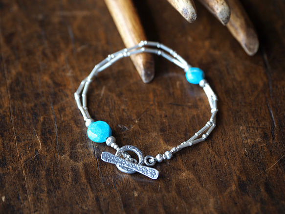 -Turquoise- silver double bracelet 1枚目の画像