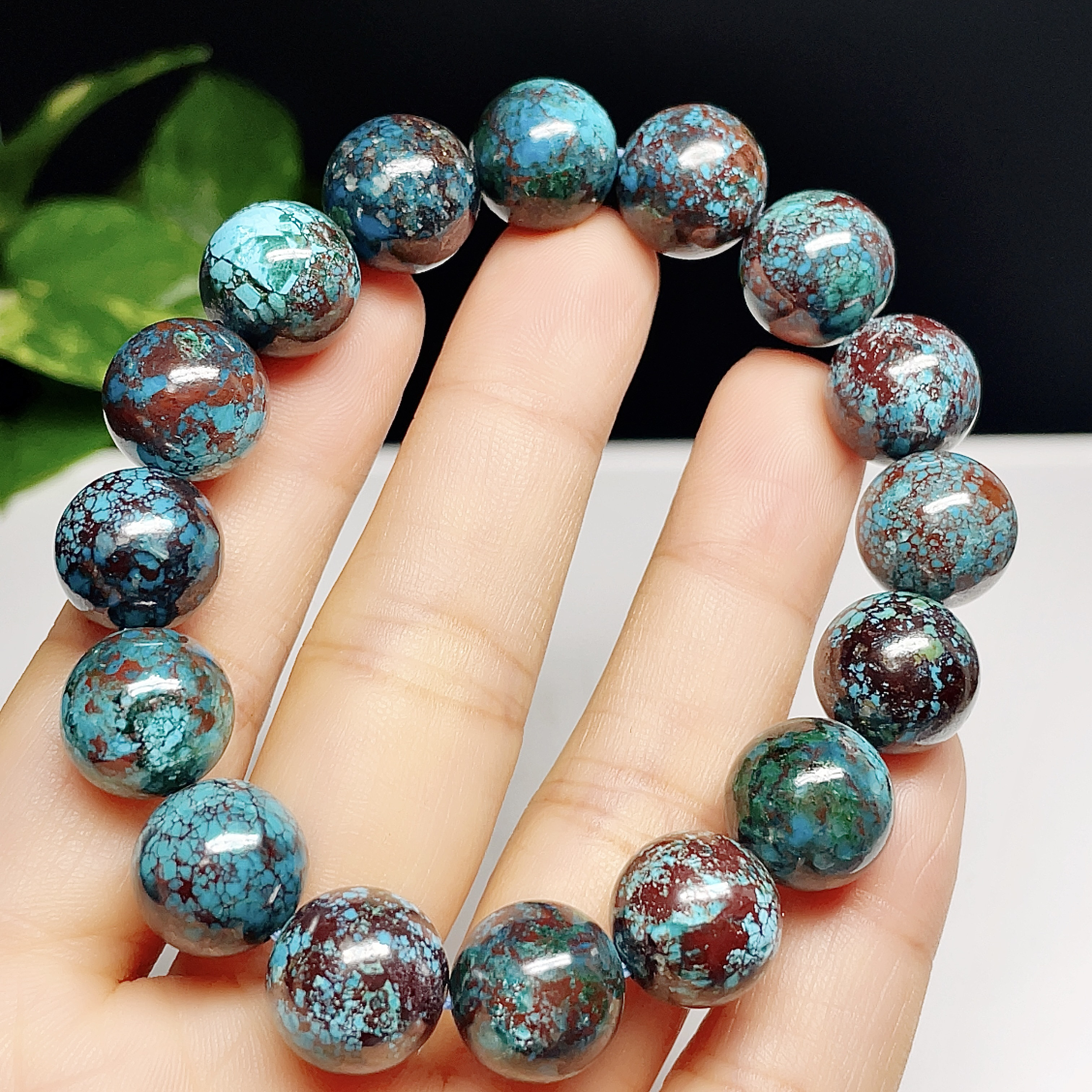 【超美品】クリソコラ　ブレスレット　天然石　珪孔雀石　2