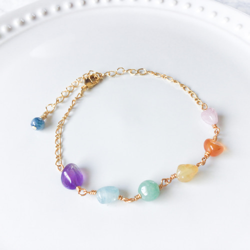 天然石キャンディトルマリン ブレスレット レインボー 最高品質 SA トルマリン ミックス キャンディーカラー ブレスレット