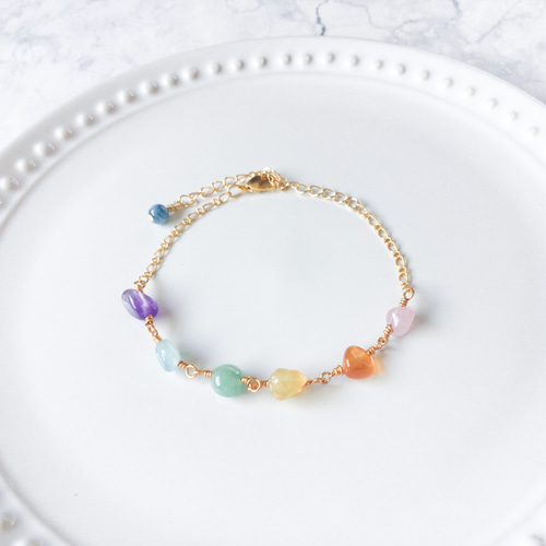 天然石の虹色ブレスレット レインボー キャンディカラー ゴールド