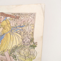 黄色いワンピースの三つ編みの少女とウサギ リトアニア洋書 カルトン戯画 イラスト図版 ヴィンテージペーパー2002ｰ12 6枚目の画像