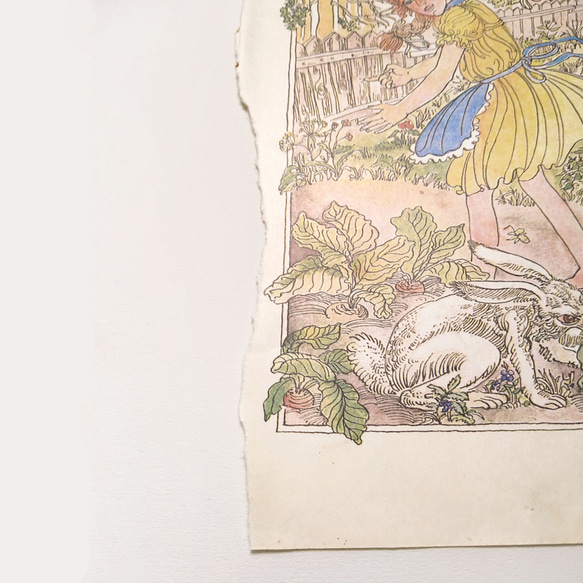 黄色いワンピースの三つ編みの少女とウサギ リトアニア洋書 カルトン戯画 イラスト図版 ヴィンテージペーパー2002ｰ12 5枚目の画像