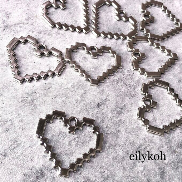 過眠症チャーム 6個/モザイクハートチャーム シルバー ロジック CH144 チャーム