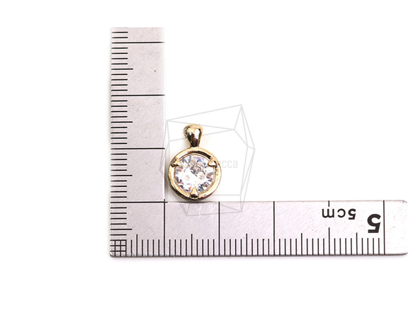 PDT-2696-G【2個入り】ラウンドキュービックジルコニアチャーム/Round Cubic Zirconia 5枚目の画像