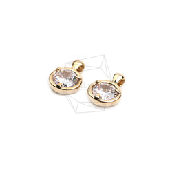 PDT-2696-G【2個入り】ラウンドキュービックジルコニアチャーム/Round Cubic Zirconia 2枚目の画像